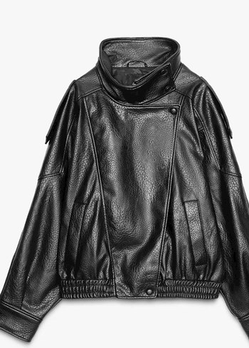 xs Beden Siyah Deri Oversize Biker Ceket