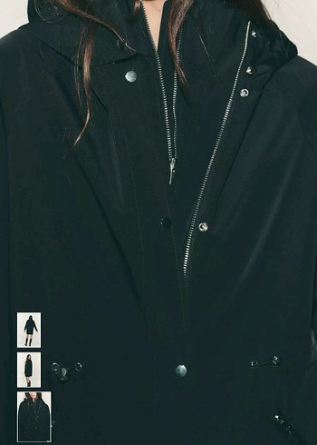 Siyah Midi Kadın Yağmurluk - Rahat Kesim - Görsel 5