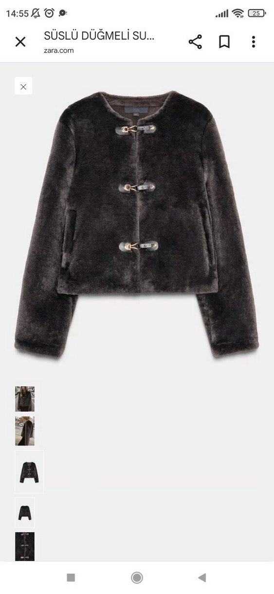 Gri Kadın Kürk Detaylı Midi Ceket - Görsel 5