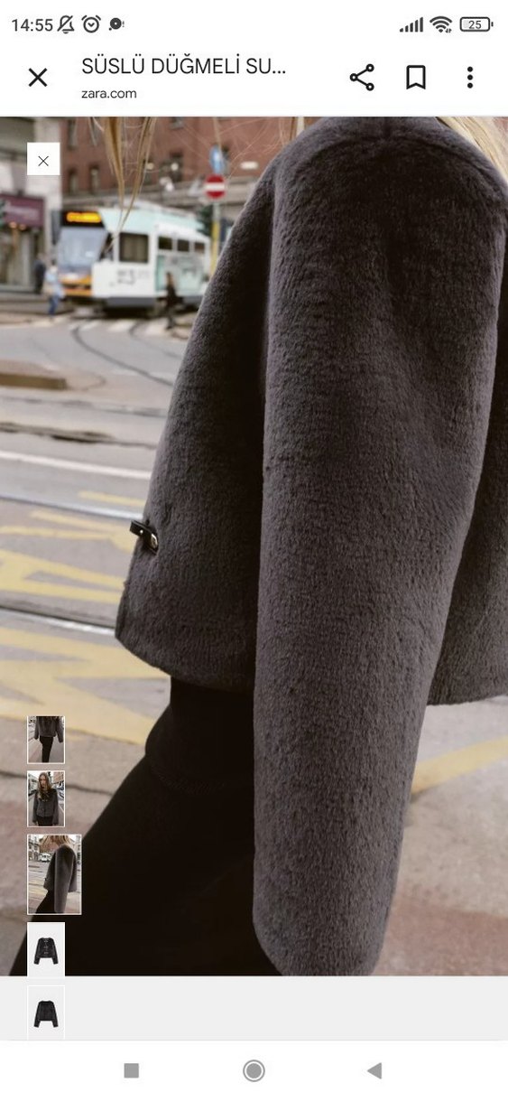 Gri Kadın Kürk Detaylı Midi Ceket - Görsel 4