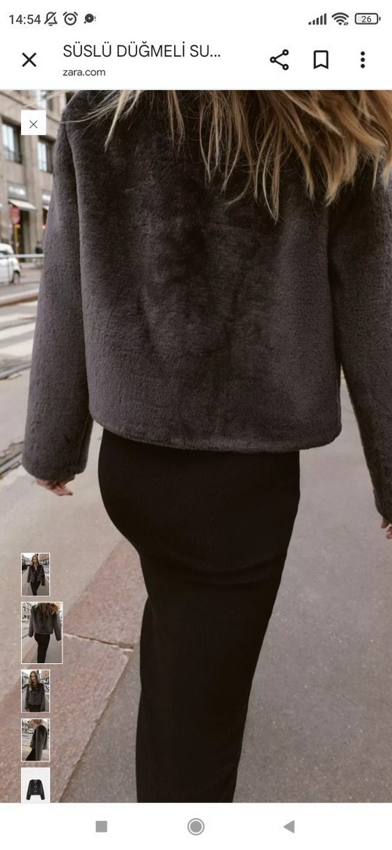 Gri Kadın Kürk Detaylı Midi Ceket - Görsel 2