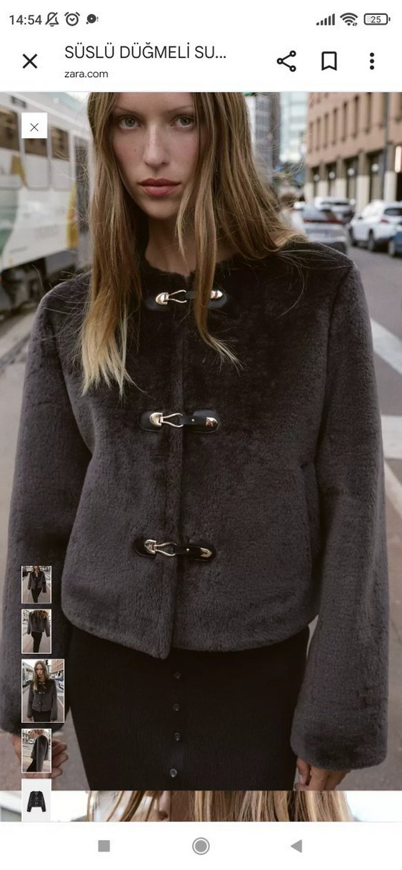 Gri Kadın Kürk Detaylı Midi Ceket - Görsel 3