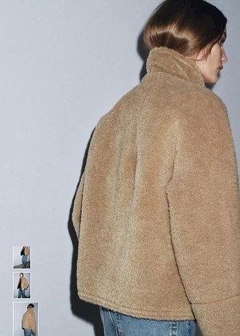 Kahverengi Yüksek Yakalı Peluş Kadın Ceket - Görsel 5
