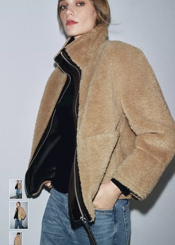 Kahverengi Yüksek Yakalı Peluş Kadın Ceket - Görsel 6