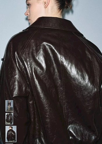 Kürk Detaylı Siyah Deri Biker Ceket - Görsel 4