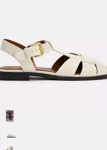 Kadın Beyaz Deri Tokalı Blok Topuklu Sandalet - Görsel 2