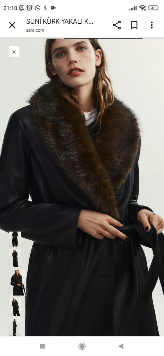 Kahverengi Deri Uzun Kürk Detaylı Kadın Kaban - Görsel 3