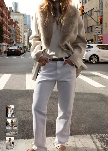 Gri Suni Kürklü Midi Boy Rahat Kesim Kadın Mont - Görsel 5