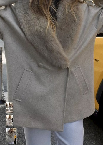 Gri Suni Kürklü Midi Boy Rahat Kesim Kadın Mont - Görsel 2