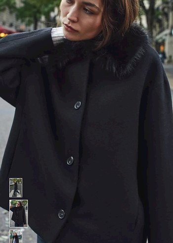 Kürklü Siyah Oversize Kadın Kot Kaban - Görsel 2