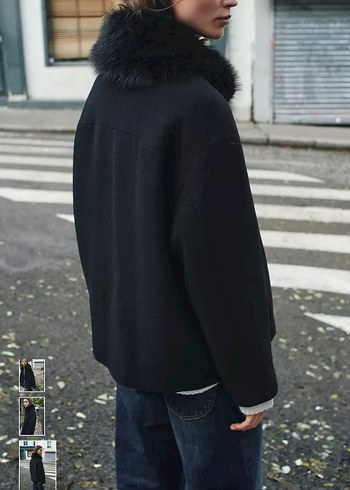 Kürklü Siyah Oversize Kadın Kot Kaban - Görsel 5