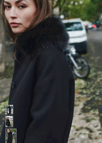 Kürklü Siyah Oversize Kadın Kot Kaban - Görsel 4