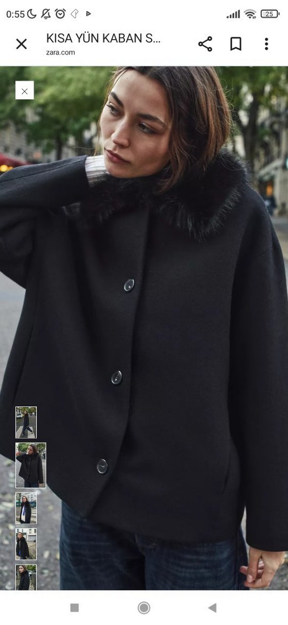 Kürklü Siyah Oversize Kadın Kot Kaban - Görsel 2