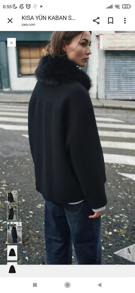 Kürklü Siyah Oversize Kadın Kot Kaban - Görsel 5