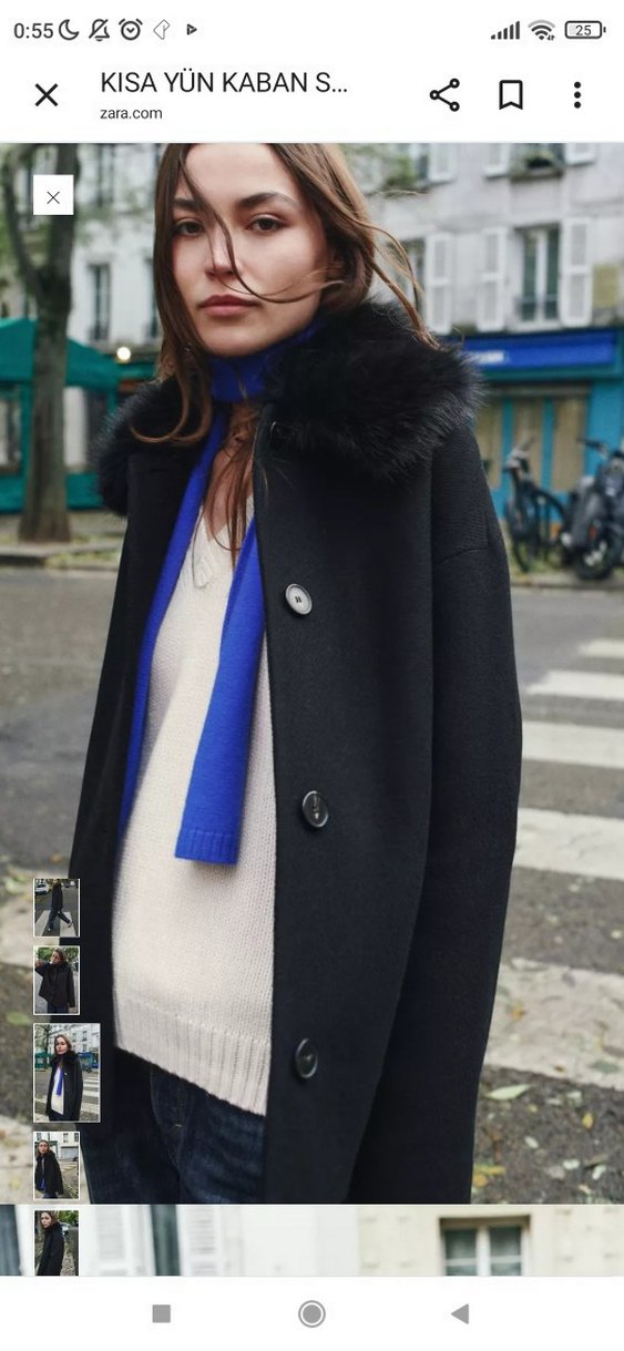 Kürklü Siyah Oversize Kadın Kot Kaban - Görsel 3