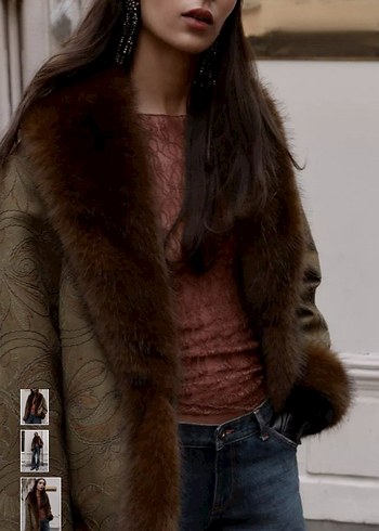 Kahverengi Kürk Detaylı Süet Midi Ceket - Görsel 4