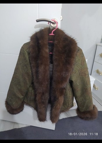 Kahverengi Kürk Detaylı Süet Midi Ceket - Görsel 2