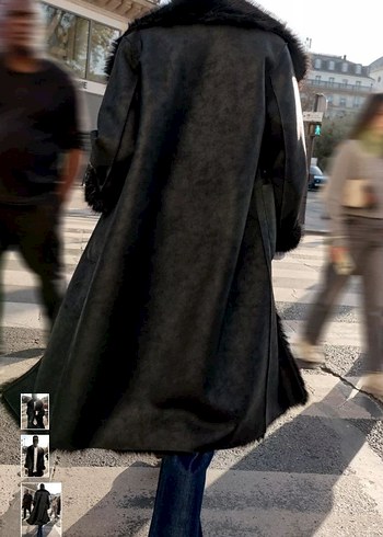 Sokak Stili Siyah Midi Suni Kürk Kaban - Görsel 3