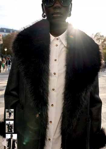 Sokak Stili Siyah Midi Suni Kürk Kaban - Görsel 2