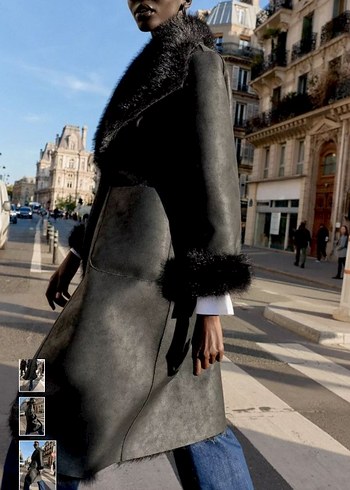 Sokak Stili Siyah Midi Suni Kürk Kaban - Görsel 4