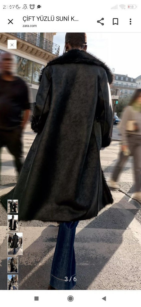 Sokak Stili Siyah Midi Suni Kürk Kaban - Görsel 3