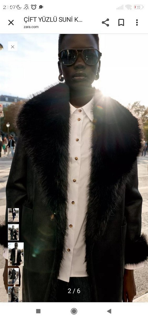 Sokak Stili Siyah Midi Suni Kürk Kaban - Görsel 2