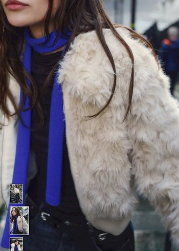 Kürklü Beyaz Midi Boy Kadın Ceket - Görsel 3
