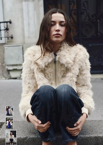 Kürklü Beyaz Midi Boy Kadın Ceket - Görsel 5