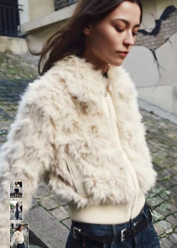 Kürklü Beyaz Midi Boy Kadın Ceket - Görsel 7