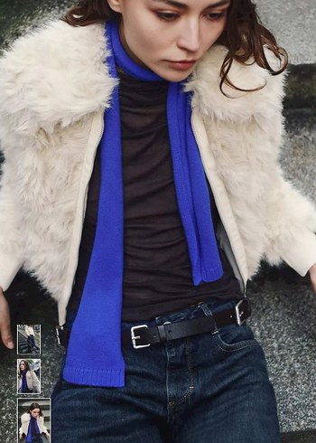 Kürklü Beyaz Midi Boy Kadın Ceket - Görsel 4