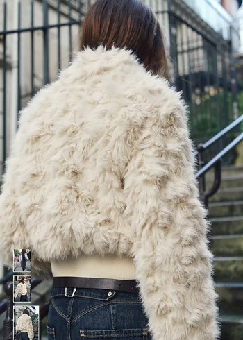 Kürklü Beyaz Midi Boy Kadın Ceket - Görsel 8