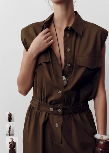 Kahverengi Deri Kemerli Kadın Tulum - Görsel 3