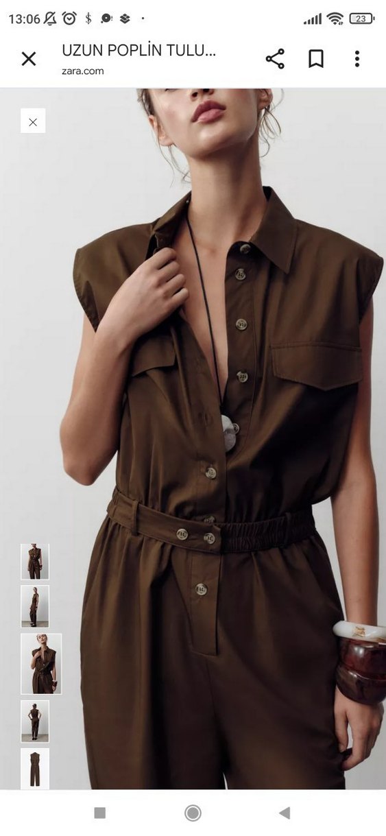 Kahverengi Deri Kemerli Kadın Tulum - Görsel 3