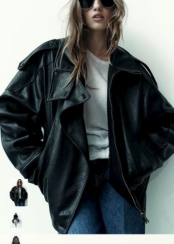 Siyah Deri Oversize Biker Ceket