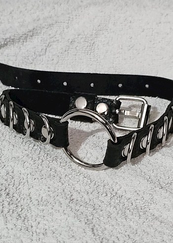 Tokalı Siyah Deri Gotik choker