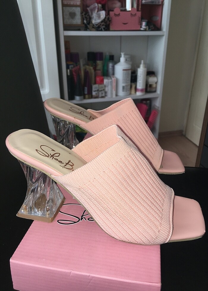 Pudra rengi topuklu terlik - Görsel 2