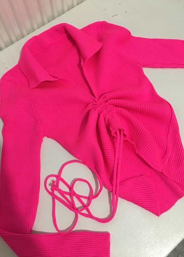 Fosfor pembesi büzmeli bluz - Görsel 4