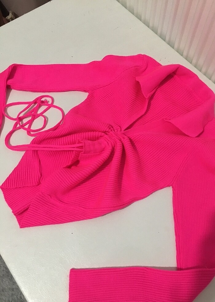 Fosfor pembesi büzmeli bluz - Görsel 5