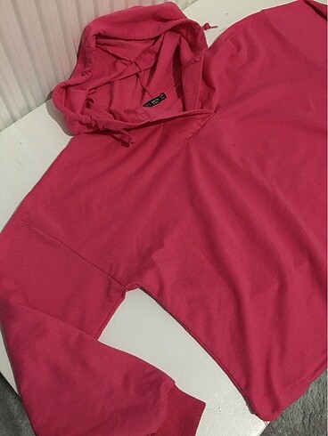 Pembe kapşonlu sweatshirt - Görsel 2