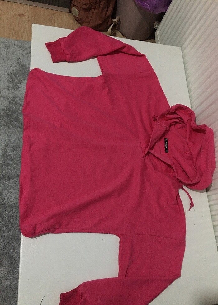 Pembe kapşonlu sweatshirt - Görsel 3