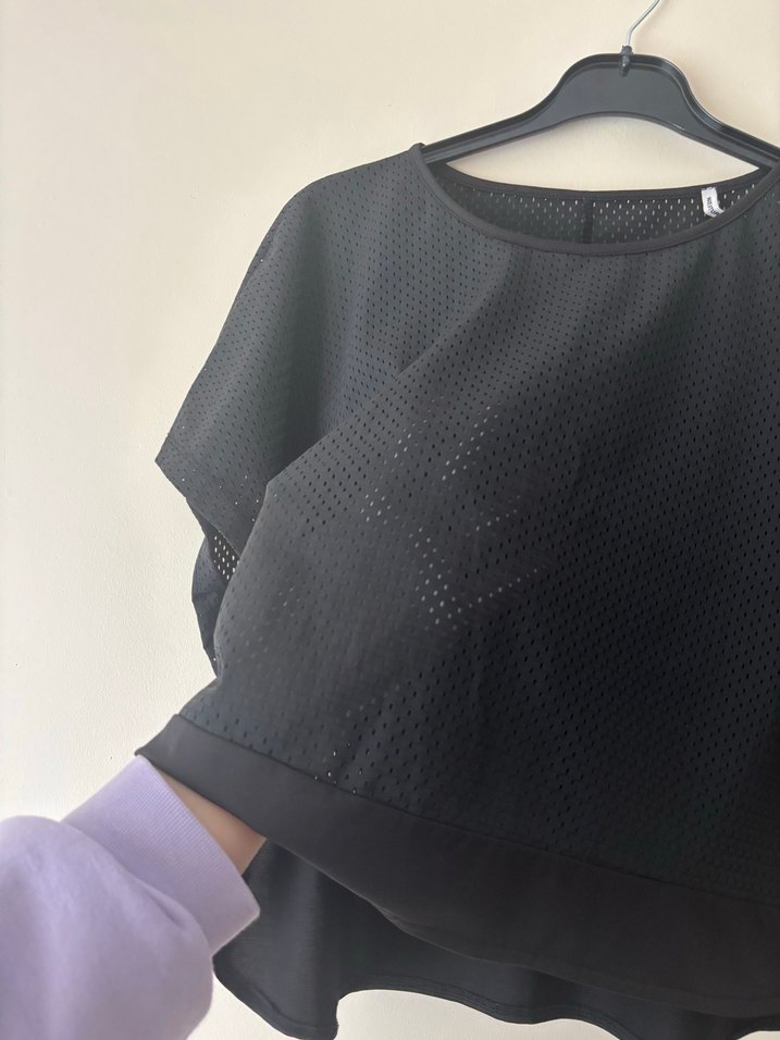 Siyah Kadın Kısa Kollu Salaş Bluz - Görsel 2