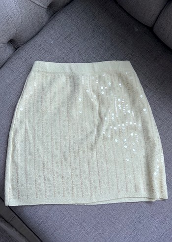 Sarı triko Midi Mini Etek
