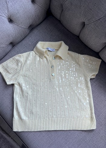 xs Beden Bej Örme Kısa Kollu Polo Tişört