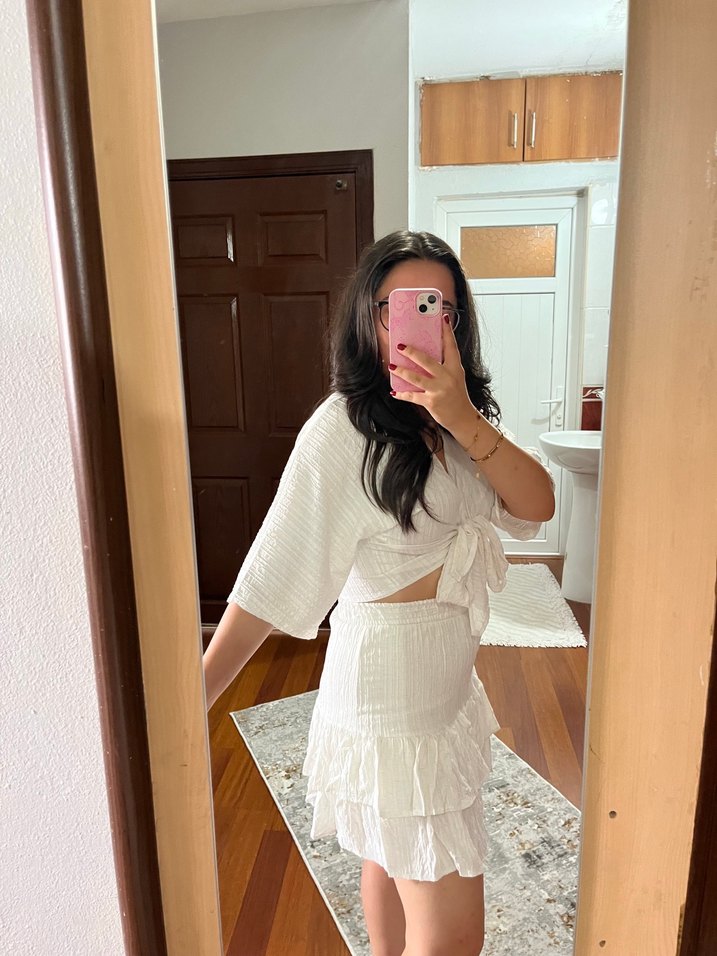 Bohem Beyaz V Yaka Midi takım - Görsel 4