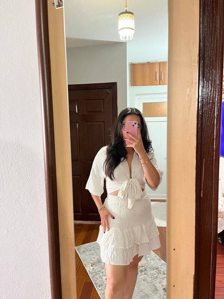 Bohem Beyaz V Yaka Midi takım - Görsel 3