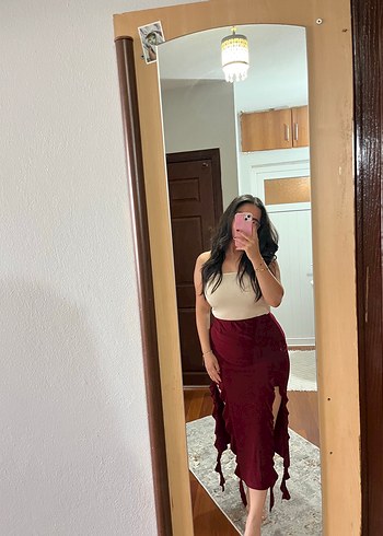 Bordo Midi Kadın Mini Etek - Görsel 2