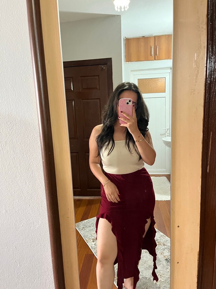 Bordo Midi Kadın Mini Etek - Görsel 3