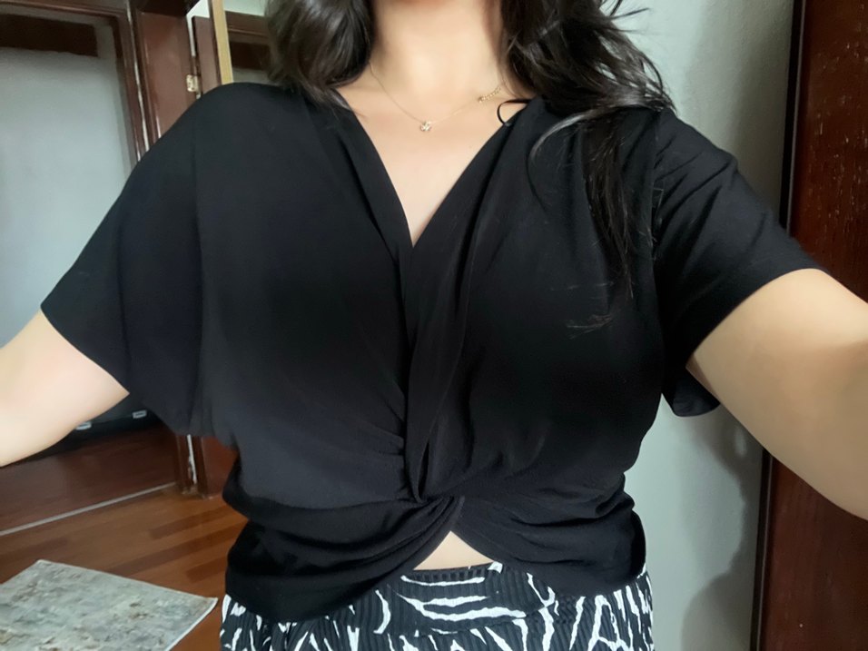 Siyah koton bluz - Görsel 2