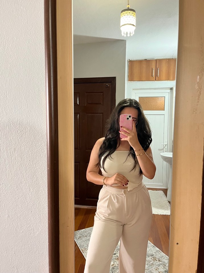 Bej yüksek bel pantolon - Görsel 3