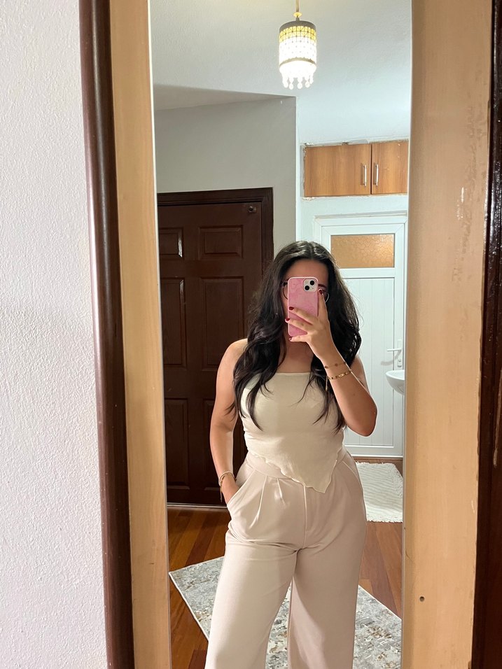 Bej yüksek bel pantolon - Görsel 4